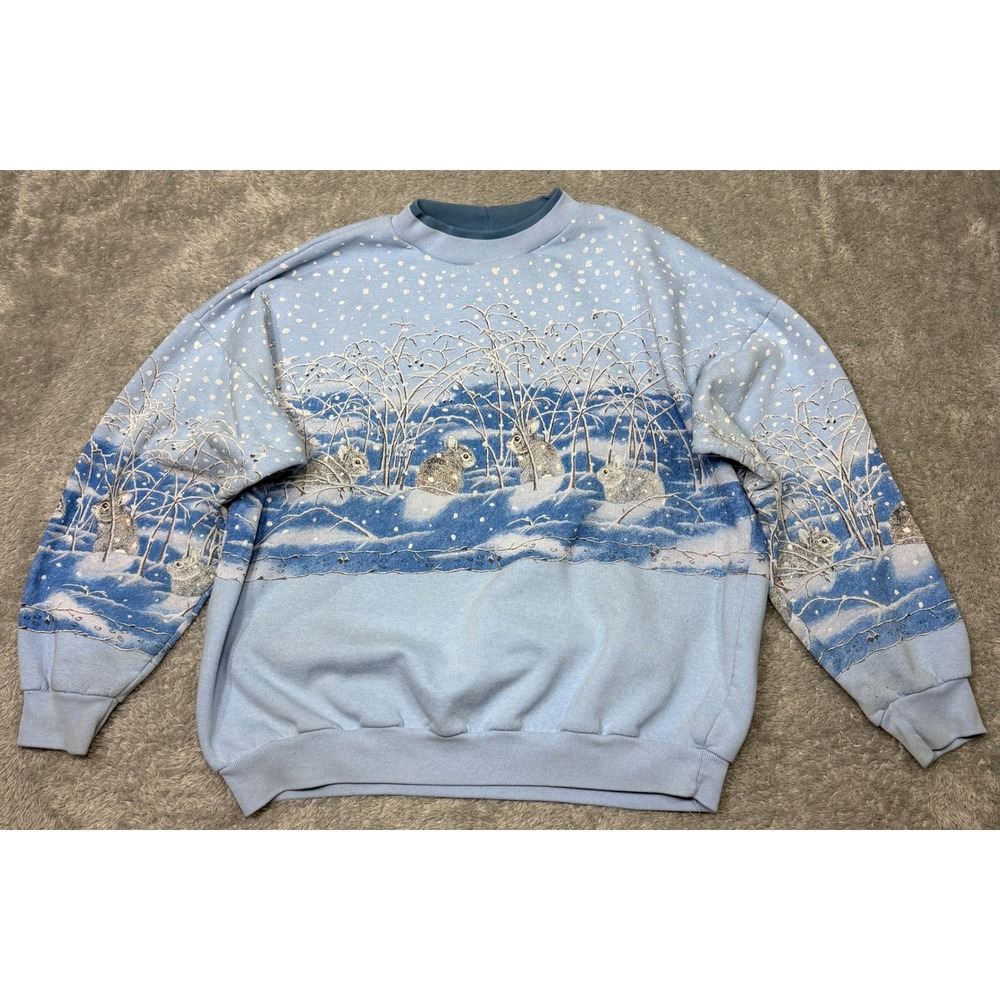 Vintage Artisans Snow Bunny AOP Wrap Around Print L Sweatshirt 90s Scene